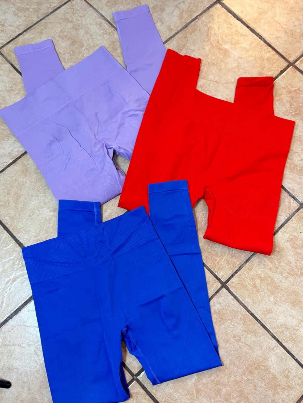 Women’s High-Waist Ribbed Leggings - Red, Blue, Lavender